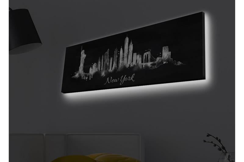 Lerretsbilde med LED-belysning - Silhuett av New Yorks skyline i svart-hvitt - Svart / Hvit - Innredning - Bilder & kunst - Lerretsbilder