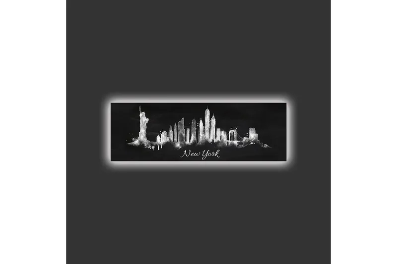 Lerretsbilde med LED-belysning - Silhuett av New Yorks skyline i svart-hvitt - Svart / Hvit - Innredning - Bilder & kunst - Lerretsbilder