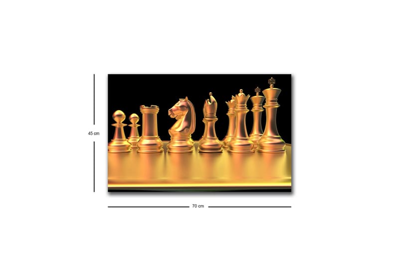 Lerretsbilde med LED-belysning - Skinnende sjakkbrikker i gulltoner - Gull / Svart - Innredning - Bilder & kunst - Lerretsbilder