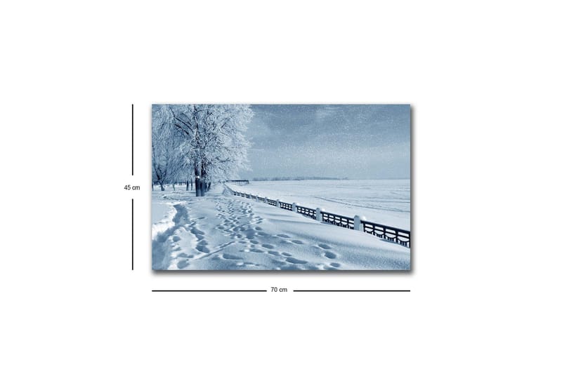 Lerretsbilde med LED-belysning - Snødekt landskap med spor i snøen og trær langs en vei - Hvit / Lys blå / Grå - Innredning - Bilder & kunst - Lerretsbilder
