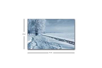 Lerretsbilde med LED-belysning - Snødekt landskap med spor i snøen og trær langs en vei - Hvit / Lys blå / Grå - Innredning - Bilder & kunst - Lerretsbilder