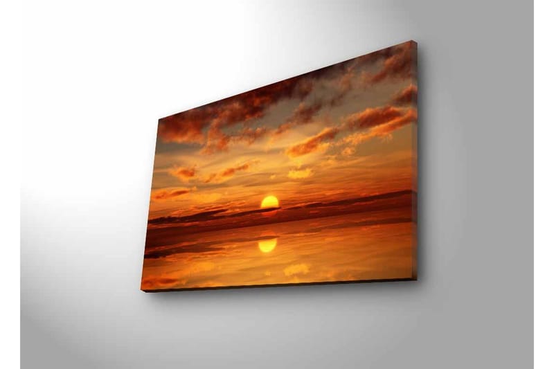 Lerretsbilde med LED-belysning - Solnedgang over rolig vann med dramatiske skyformasjoner - Oransje / Gull / Rød - Innredning - Bilder & kunst - Lerretsbilder