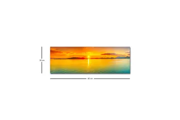 Lerretsbilde med LED-belysning - Solnedgang over rolig vann - Oransje / Blå / Gull - Innredning - Bilder & kunst - Lerretsbilder