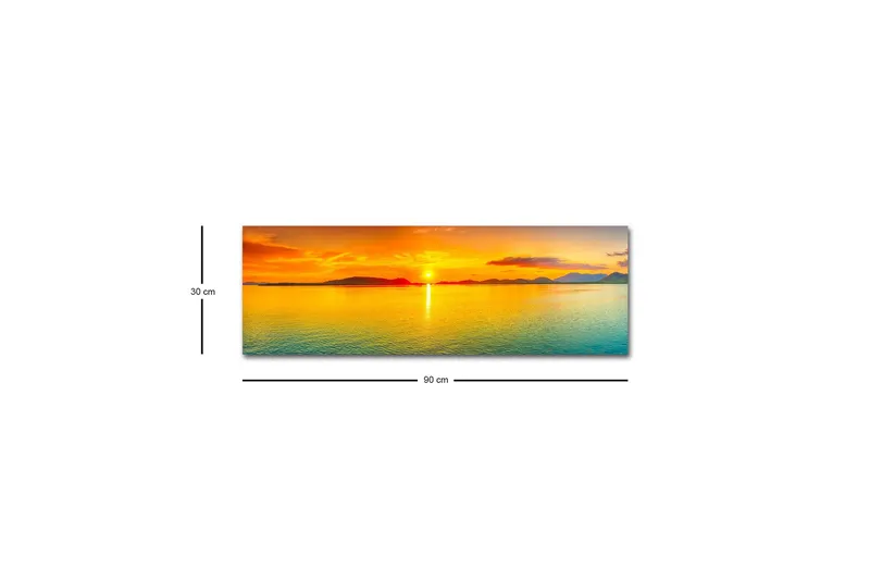 Lerretsbilde med LED-belysning - Solnedgang over rolig vann - Oransje / Blå / Gull - Innredning - Bilder & kunst - Lerretsbilder