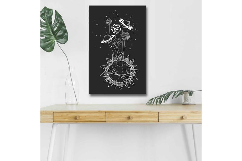 Lerretsbilde med LED-belysning - Solsystem med planeter og stjerner i en grafisk komposisjon - Svart / Hvit - Innredning - Bilder & kunst - Lerretsbilder