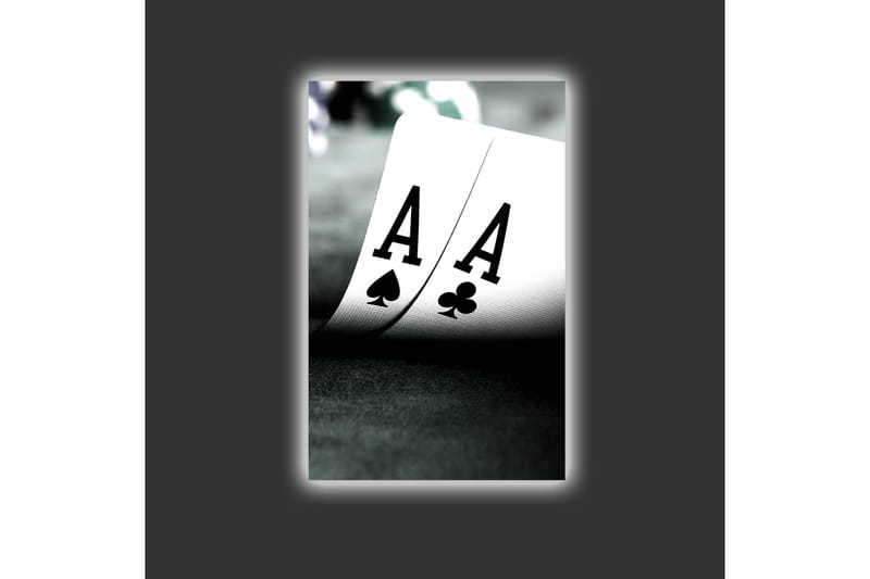 Lerretsbilde med LED-belysning - Spillkort med to ess i fokus - Svart / Hvit / Grønn - Innredning - Bilder & kunst - Lerretsbilder