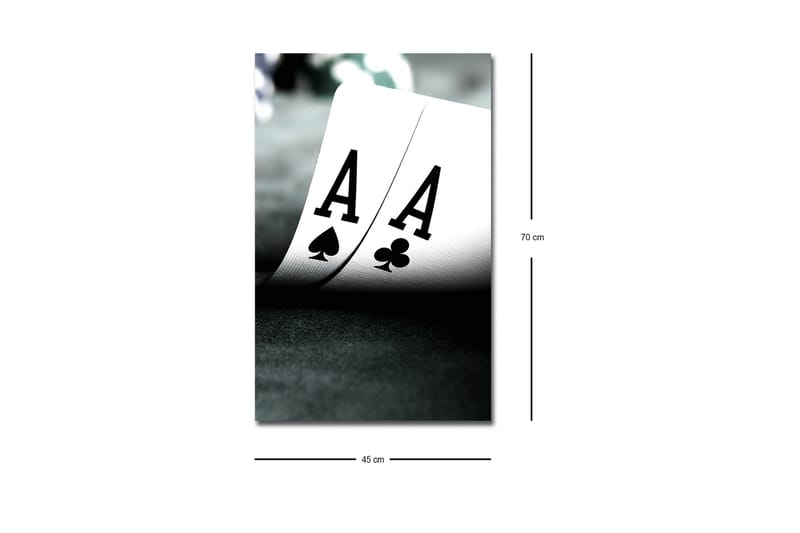 Lerretsbilde med LED-belysning - Spillkort med to ess i fokus - Svart / Hvit / Grønn - Innredning - Bilder & kunst - Lerretsbilder