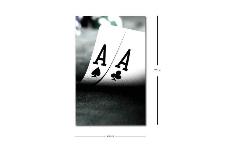 Lerretsbilde med LED-belysning - Spillkort med to ess i fokus - Svart / Hvit / Grønn - Innredning - Bilder & kunst - Lerretsbilder