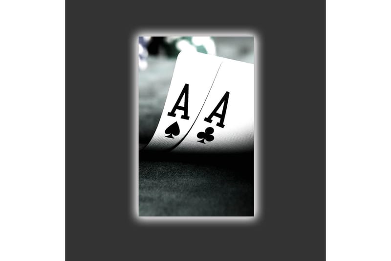 Lerretsbilde med LED-belysning - Spillkort med to ess i fokus - Svart / Hvit / Grønn - Innredning - Bilder & kunst - Lerretsbilder