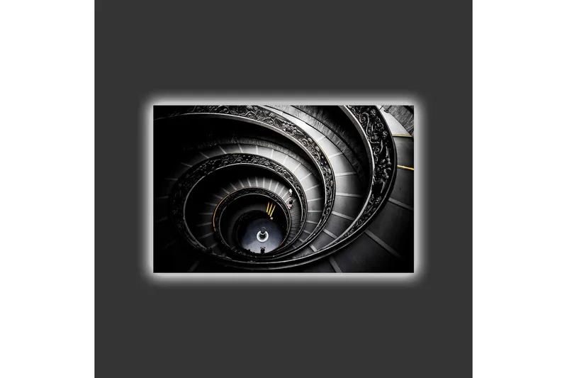 Lerretsbilde med LED-belysning - Spiraltrapp med elegante detaljer - Svart / Grå / Gul - Innredning - Bilder & kunst - Lerretsbilder