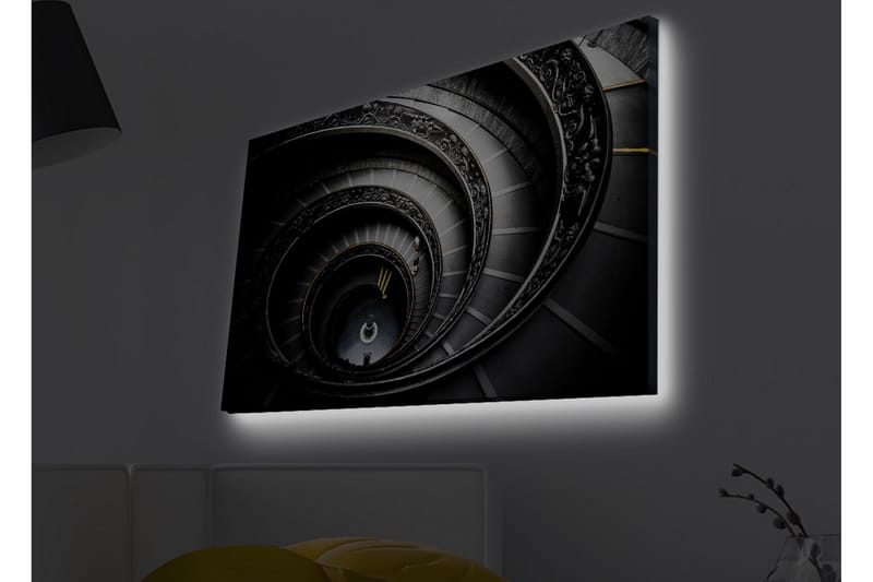 Lerretsbilde med LED-belysning - Spiraltrapp med elegante detaljer - Svart / Grå / Gul - Innredning - Bilder & kunst - Lerretsbilder