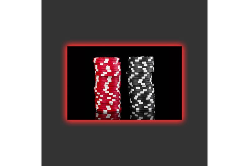 Lerretsbilde med LED-belysning - Stabler med pokersjetonger i rød og svart farge - Rød / Svart - Innredning - Bilder & kunst - Lerretsbilder