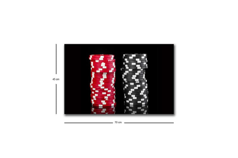 Lerretsbilde med LED-belysning - Stabler med pokersjetonger i rød og svart farge - Rød / Svart - Innredning - Bilder & kunst - Lerretsbilder