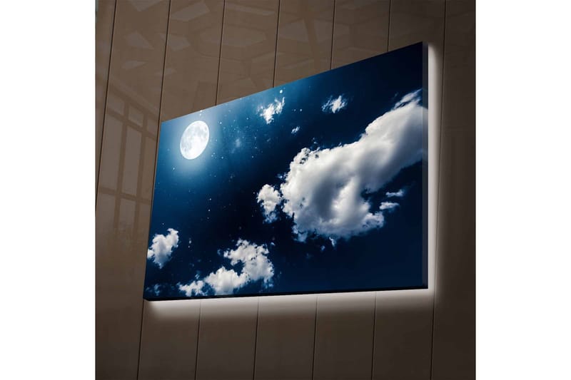 Lerretsbilde med LED-belysning - Statlig rosa tre i en fargerik eng - Innredning - Bilder & kunst - Lerretsbilder