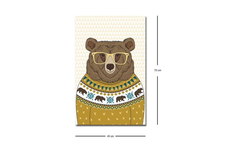 Lerretsbilde med LED-belysning - Stilig bjørn med briller i mønstret genser - Brun / Gul / Blå - Innredning - Bilder & kunst - Lerretsbilder