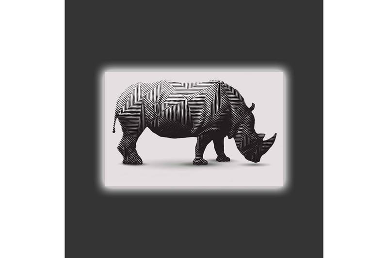 Lerretsbilde med LED-belysning - Stilisert neshorn i svart-hvitt - Svart / Hvit - Innredning - Bilder & kunst - Lerretsbilder