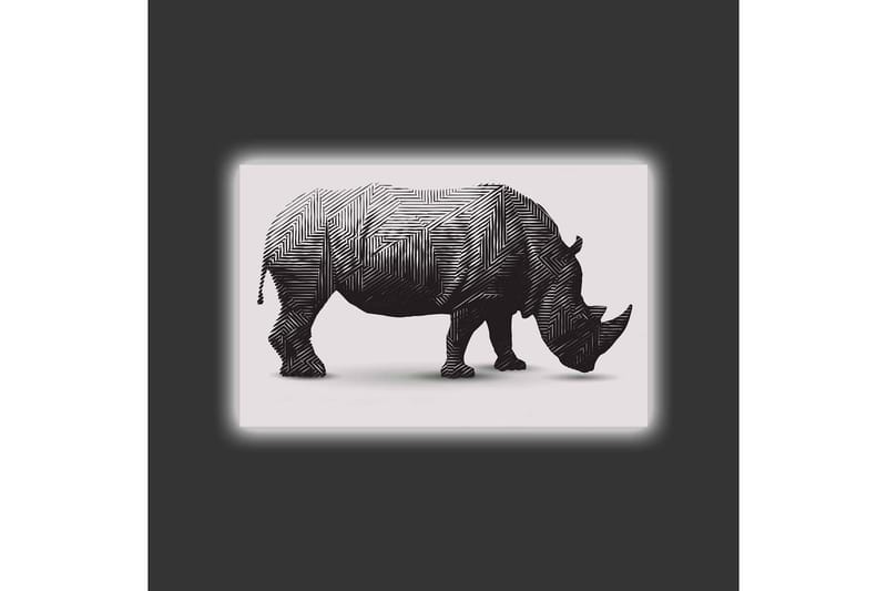 Lerretsbilde med LED-belysning - Stilisert neshorn i svart-hvitt - Svart / Hvit - Innredning - Bilder & kunst - Lerretsbilder