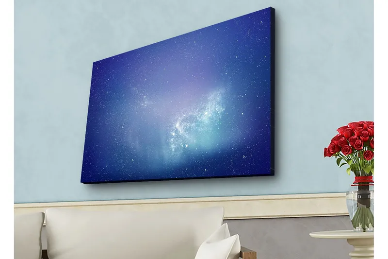 Lerretsbilde med LED-belysning - Stjernegalakse i dyp blå og lilla, Dyp blå / Lilla / Turkis