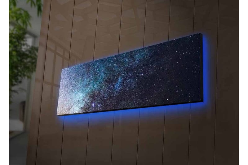 Lerretsbilde med LED-belysning - Stjernehimmel med galakser og stjerner - Mørk blå / Svart / Lys blå - Innredning - Bilder & kunst - Lerretsbilder