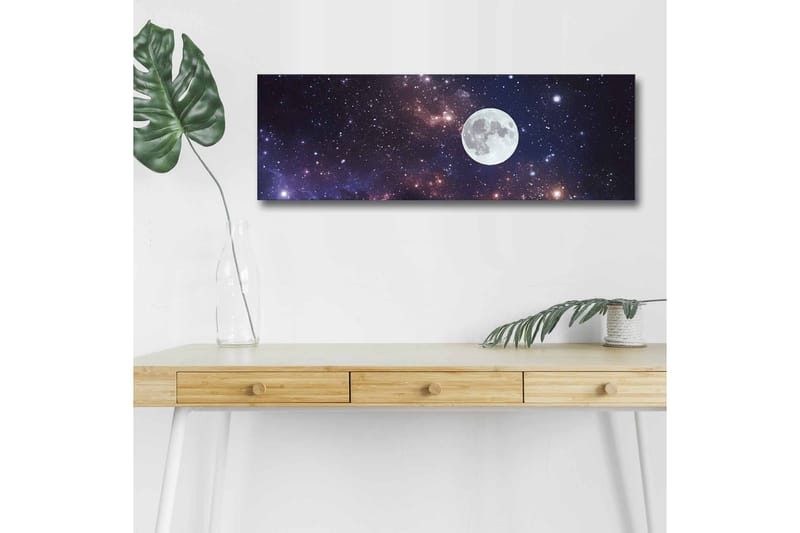 Lerretsbilde med LED-belysning - Stjerneklar nattehimmel med en stor måne - Mørk blå / Lilla / Hvit - Innredning - Bilder & kunst - Lerretsbilder