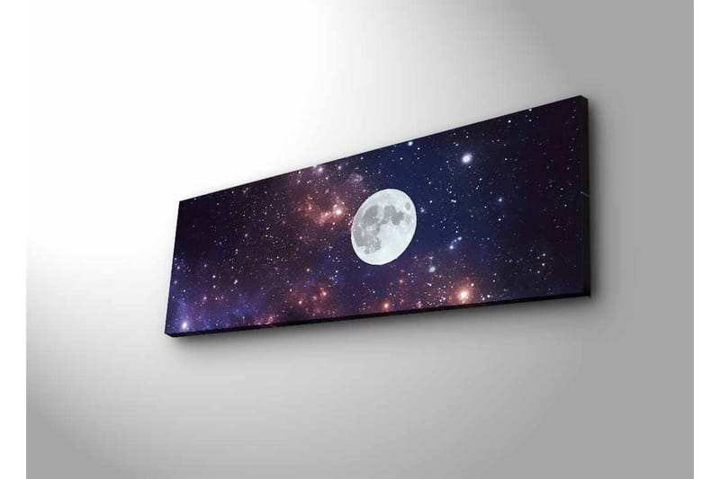 Lerretsbilde med LED-belysning - Stjerneklar nattehimmel med en stor måne - Mørk blå / Lilla / Hvit - Innredning - Bilder & kunst - Lerretsbilder