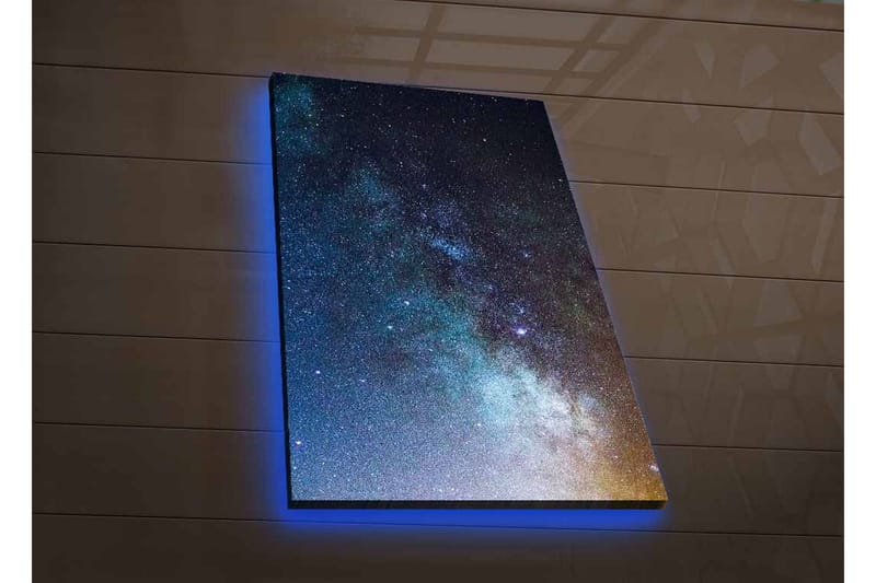 Lerretsbilde med LED-belysning - Stjerneklar nattehimmel med galakser og stjerner - Mørk blå / Svart / Lys blå - Innredning - Bilder & kunst - Lerretsbilder