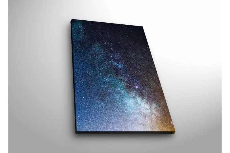 Lerretsbilde med LED-belysning - Stjerneklar nattehimmel med galakser og stjerner, Mørk blå / Svart / Lys blå