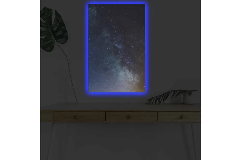 Lerretsbilde med LED-belysning - Stjerneklar nattehimmel med galakser og stjerner - Mørk blå / Svart / Lys blå - Innredning - Bilder & kunst - Lerretsbilder