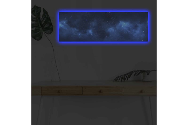Lerretsbilde med LED-belysning - Stjerneklar nattehimmel med myke skyformasjoner, Mørk blå / Lys blå / Svart
