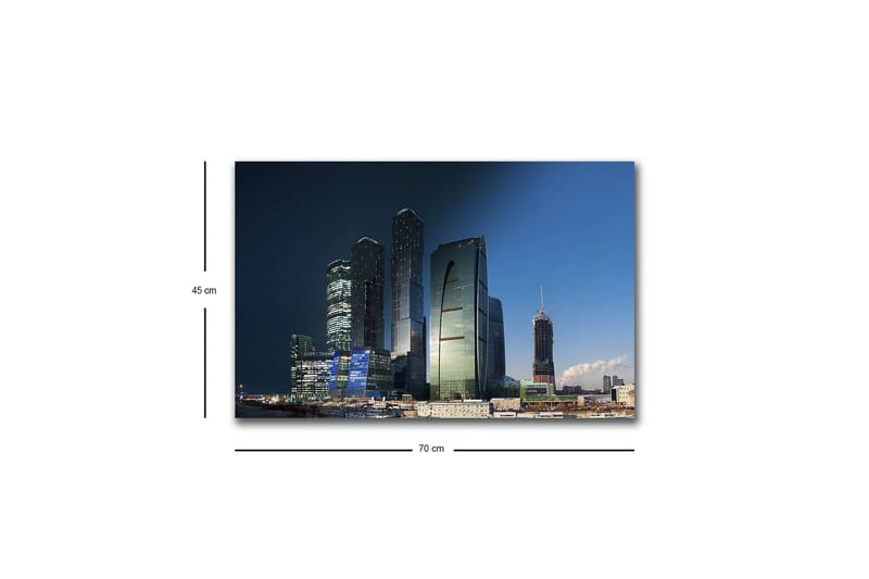 Lerretsbilde med LED-belysning - Storslått bybilde med moderne skyskrapere i kveldslyset - Mørk blå / Grønn / Svart - Innredning - Bilder & kunst - Lerretsbilder