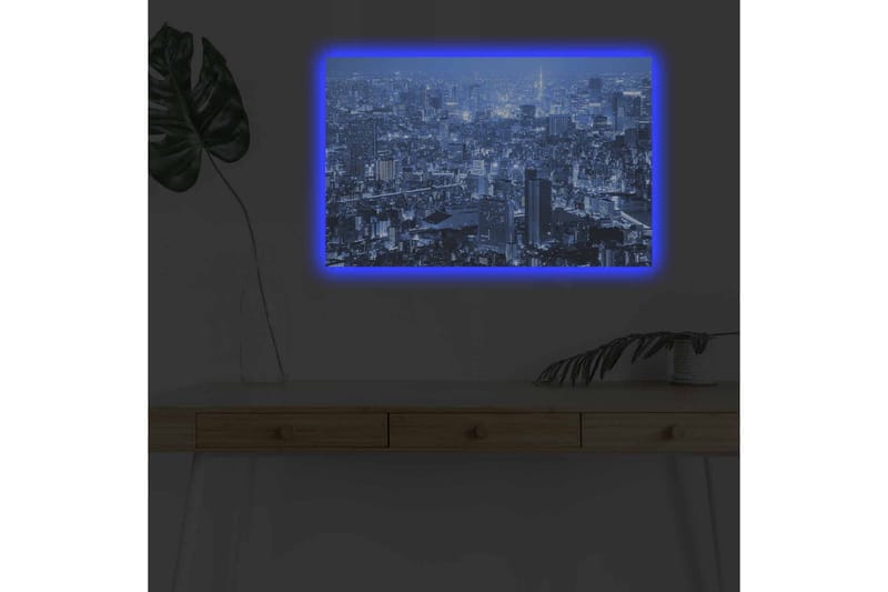 Lerretsbilde med LED-belysning - Storslått byutsikt i nattlys - Mørk blå / Lys blå - Innredning - Bilder & kunst - Lerretsbilder