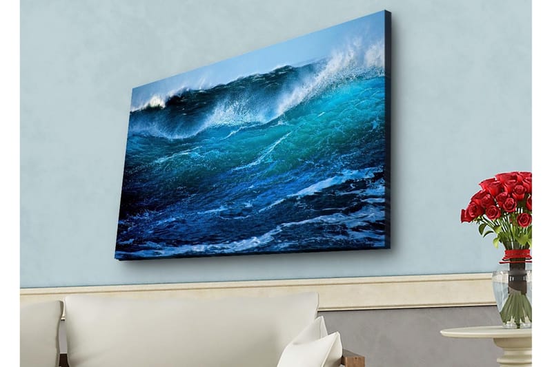 Lerretsbilde med LED-belysning - Storslått havbølge i bevegelse - Turkis / Mørk blå / Hvit - Innredning - Bilder & kunst - Lerretsbilder