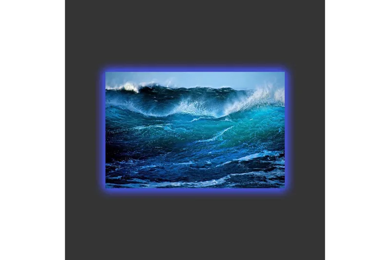 Lerretsbilde med LED-belysning - Storslått havbølge i bevegelse - Turkis / Mørk blå / Hvit - Innredning - Bilder & kunst - Lerretsbilder
