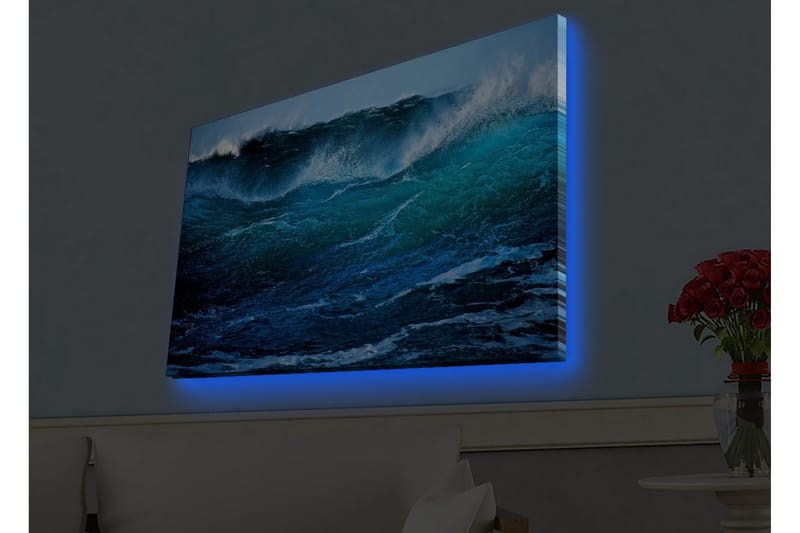 Lerretsbilde med LED-belysning - Storslått havbølge i bevegelse - Turkis / Mørk blå / Hvit - Innredning - Bilder & kunst - Lerretsbilder