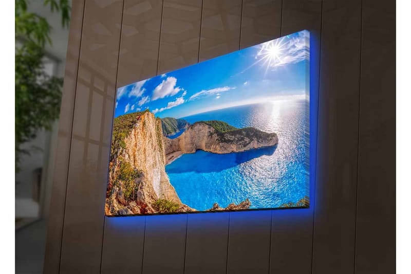Lerretsbilde med LED-belysning - Storslått kystlandskap med klipper og turkis hav - Turkis / Beige / Grønn - Innredning - Bilder & kunst - Lerretsbilder