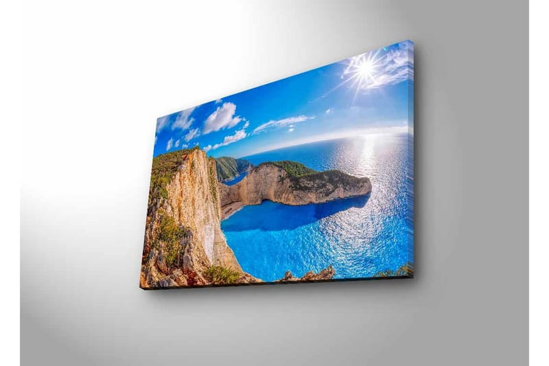 Lerretsbilde med LED-belysning - Storslått kystlandskap med klipper og turkis hav - Turkis / Beige / Grønn - Innredning - Bilder & kunst - Lerretsbilder