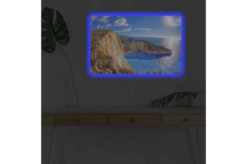 Lerretsbilde med LED-belysning - Storslått kystlandskap med klipper og turkis hav - Turkis / Beige / Grønn - Innredning - Bilder & kunst - Lerretsbilder