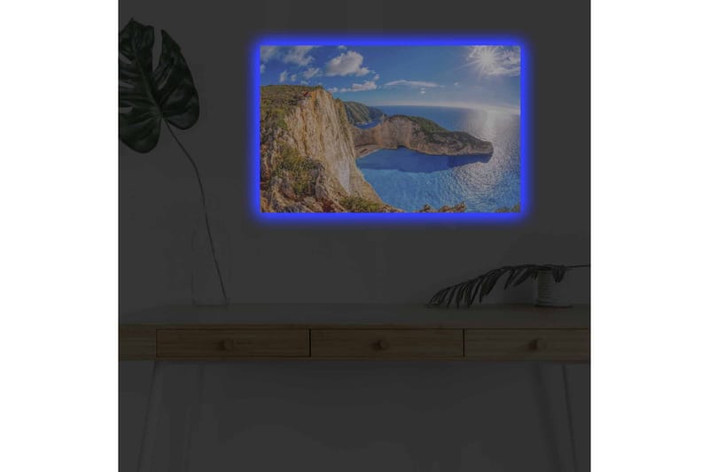 Lerretsbilde med LED-belysning - Storslått kystlandskap med klipper og turkis hav - Turkis / Beige / Grønn - Innredning - Bilder & kunst - Lerretsbilder
