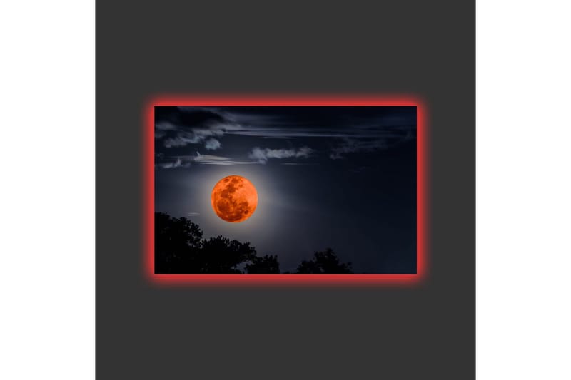 Lerretsbilde med LED-belysning - Storslått måne som lyser opp nattehimmelen - Mørk blå / Oransje / Svart - Innredning - Bilder & kunst - Lerretsbilder