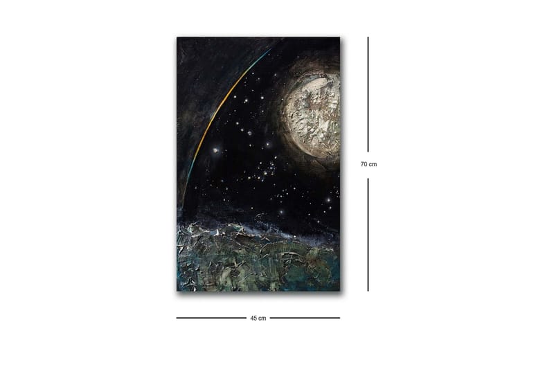 Lerretsbilde med LED-belysning - Storslått romscene med en planet og stjerner - Mørk blå / Grønn / Hvit - Innredning - Bilder & kunst - Lerretsbilder