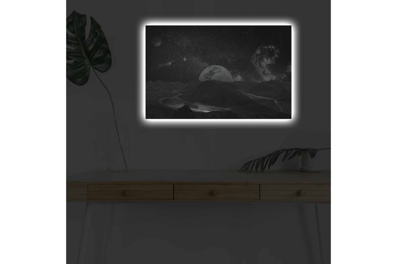 Lerretsbilde med LED-belysning - Storslått romscene med måne og stjernehimmel - Svart / Grå / Hvit - Innredning - Bilder & kunst - Lerretsbilder