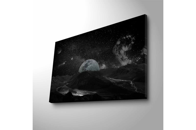 Lerretsbilde med LED-belysning - Storslått romscene med måne og stjernehimmel - Svart / Grå / Hvit - Innredning - Bilder & kunst - Lerretsbilder