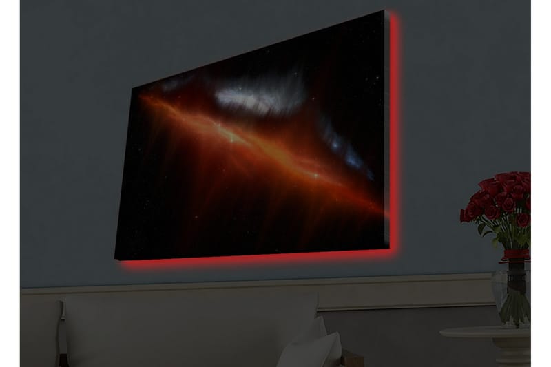 Lerretsbilde med LED-belysning - Storslått romscene med tåker i varme farger, Rød / Oransje / Blå