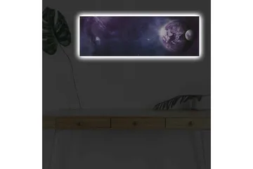 Lerretsbilde med LED-belysning - Storslått romscene med planeter og stjerner - Lilla / Mørk blå / Hvit - Innredning - Bilder & kunst - Lerretsbilder