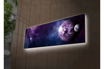Lerretsbilde med LED-belysning - Storslått romscene med planeter og stjerner - Lilla / Mørk blå / Hvit - Innredning - Bilder & kunst - Lerretsbilder