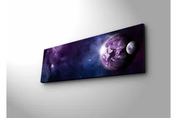 Lerretsbilde med LED-belysning - Storslått romscene med planeter og stjerner - Lilla / Mørk blå / Hvit - Innredning - Bilder & kunst - Lerretsbilder