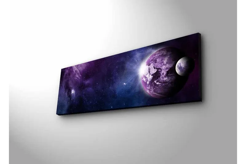 Lerretsbilde med LED-belysning - Storslått romscene med planeter og stjerner - Lilla / Mørk blå / Hvit - Innredning - Bilder & kunst - Lerretsbilder