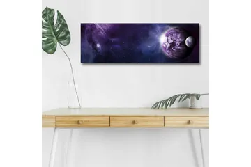 Lerretsbilde med LED-belysning - Storslått romscene med planeter og stjerner - Lilla / Mørk blå / Hvit - Innredning - Bilder & kunst - Lerretsbilder