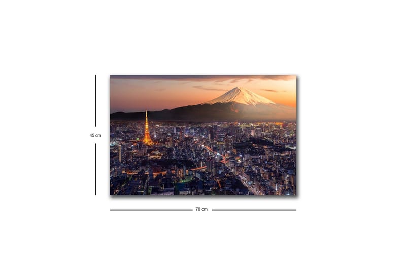 Lerretsbilde med LED-belysning - Storslått utsikt over Tokyo med Fuji-fjellet i bakgrunnen ved solnedgang - Blå / Oransje / Hvit - Innredning - Bilder & kunst - Lerretsbilder