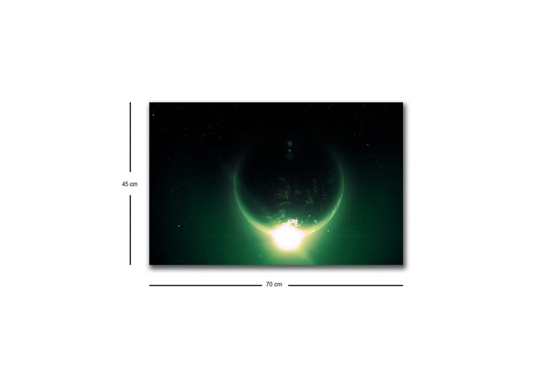 Lerretsbilde med LED-belysning - Storslått planet med lysstråler som strekker seg ut i verdensrommet - Mørkegrønn / Svart / Lysegrønn - Innredning - Bilder & kunst - Lerretsbilder